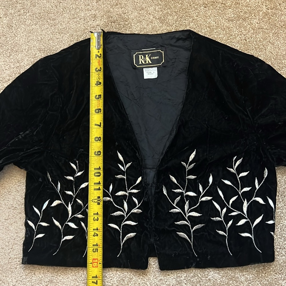 Vintage R&K Evening Velvet Crop Jacket Silver Leaf Embroidery Glam Formal Wear - Picture 8 of 8